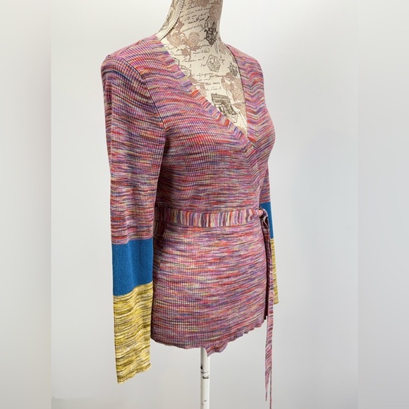 SUNDANCE  Multicolor V-Neck long sleeve wrap sweater size L - Picture 7 of 13